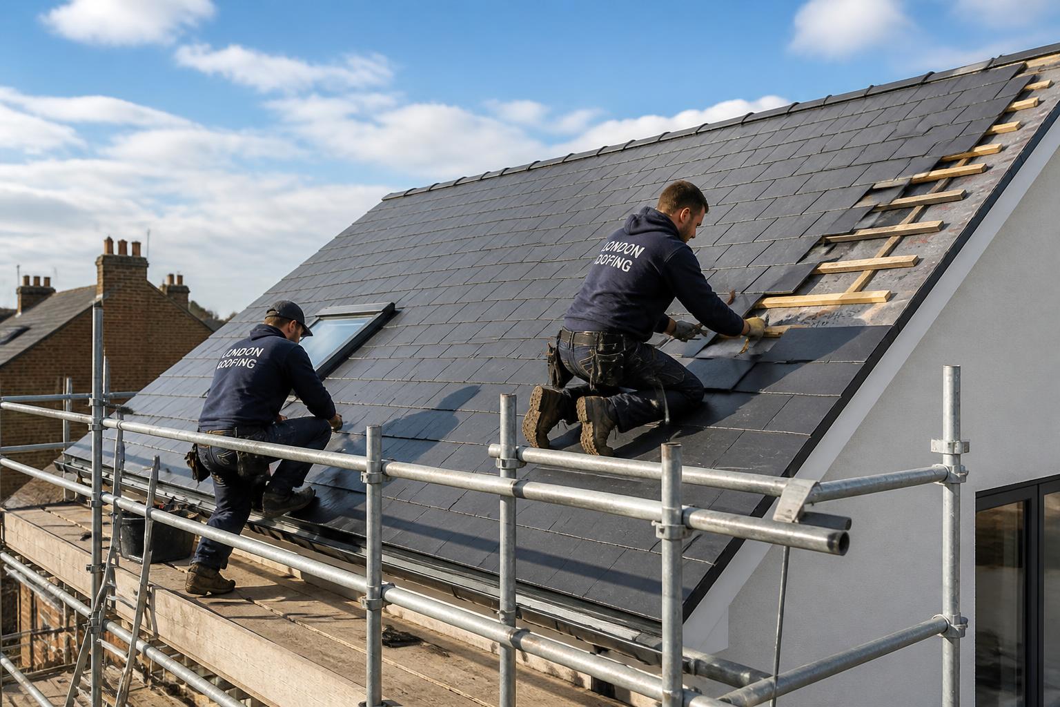 StormRidge roofers working on a London home roof